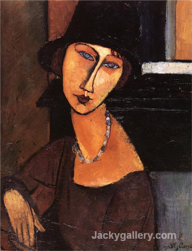 Jeanne Hebuterne with Hat and Necklace by Amedeo Modigliani paintings reproduction